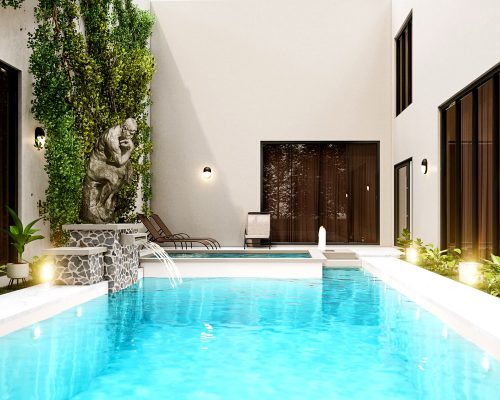 Construction d'une piscine dans la patio intérieure d'une villa à la réunion