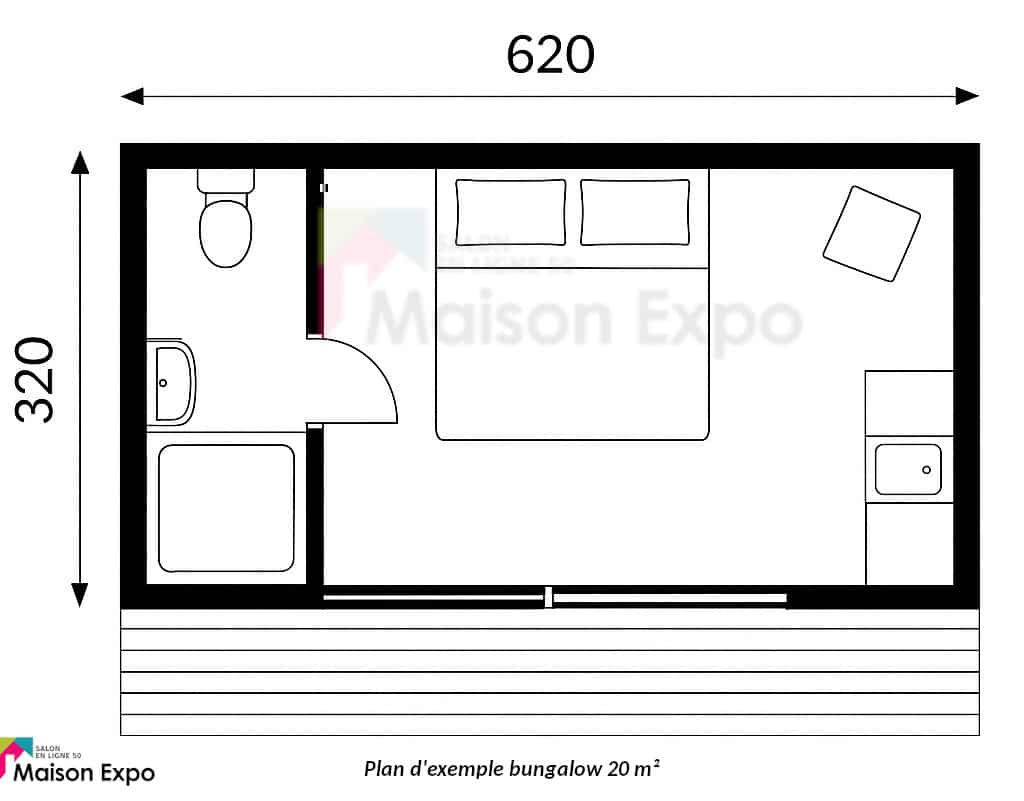 Exemple de plan pour un bungalow bois de 20 m²