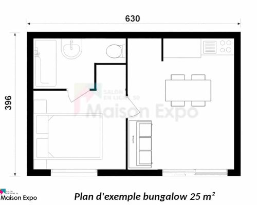 Exemple de plan pour un bungalow bois de 25 m²