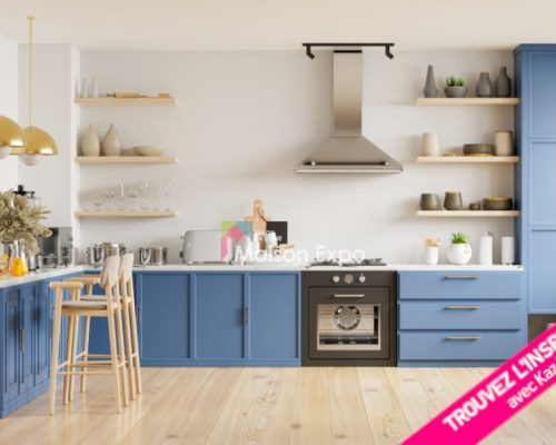 Modèle cuisine moderne bleue pour maison neuves Etang-Salé