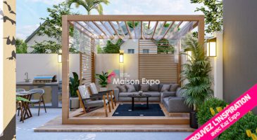Modèle pergolas bois avec terrasse intégrée Etang-Salé