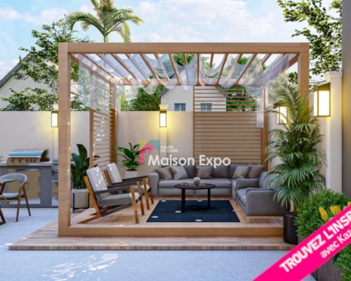 Modèle pergolas bois avec terrasse intégrée Etang-Salé