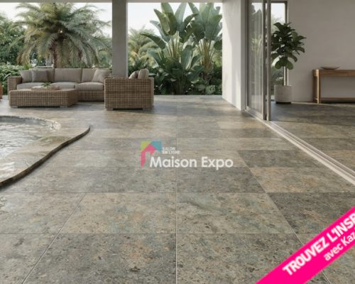 pose Carrelage grand format effet pierre de Bali ou pierre naturelle 90 par 90 Saint-Denis