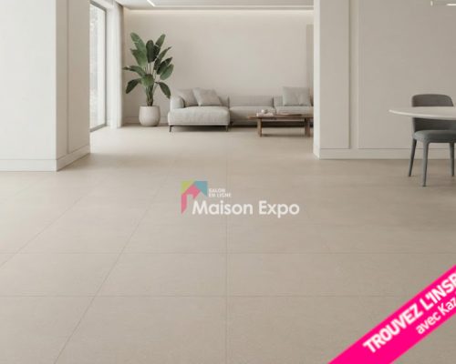 pose Carrelage uni grand format minimaliste effet pierre calcaire 60 par 60 Saint-Paul