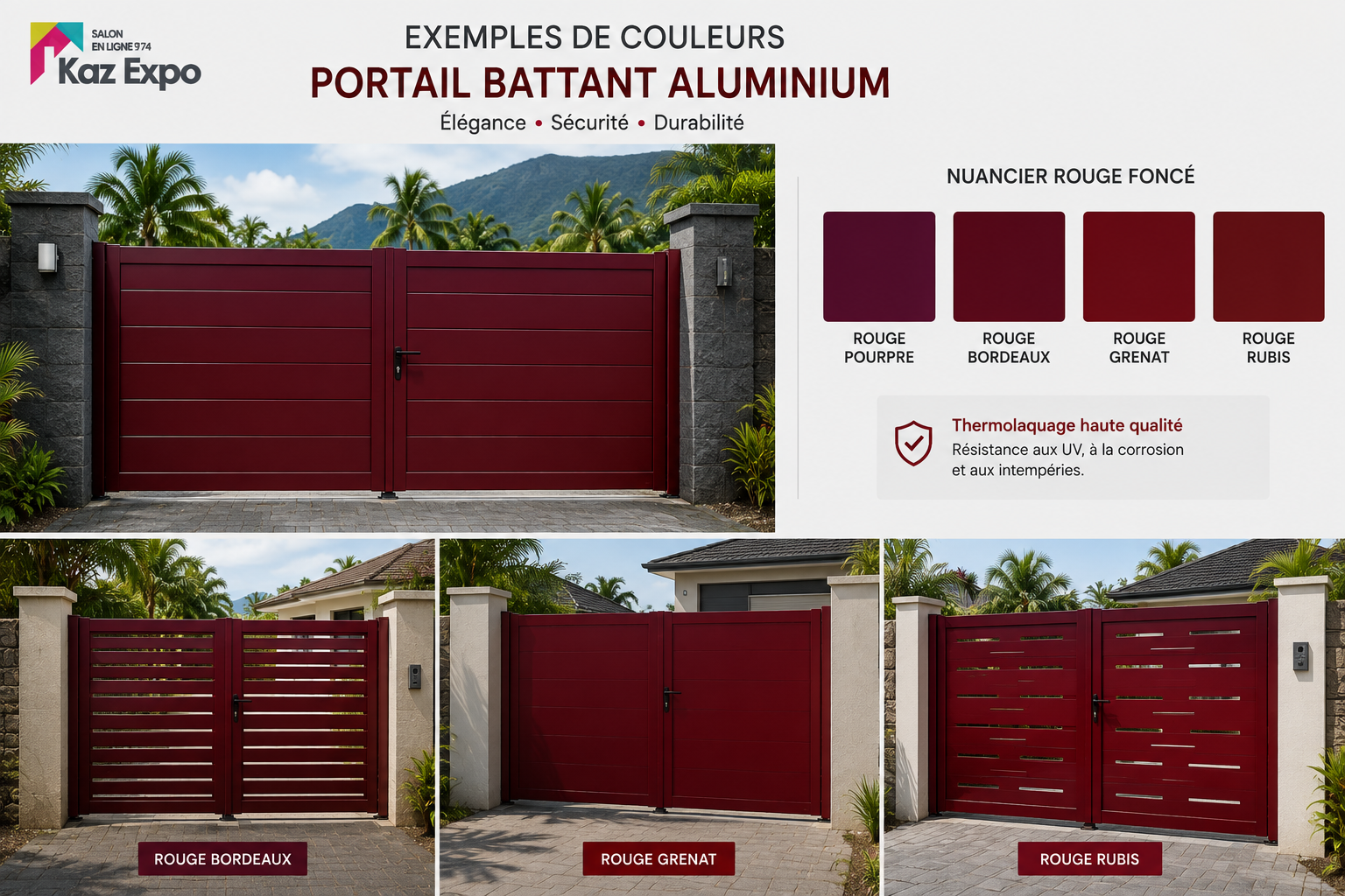 Exemples de couleurs pour un portail battant en aluminium