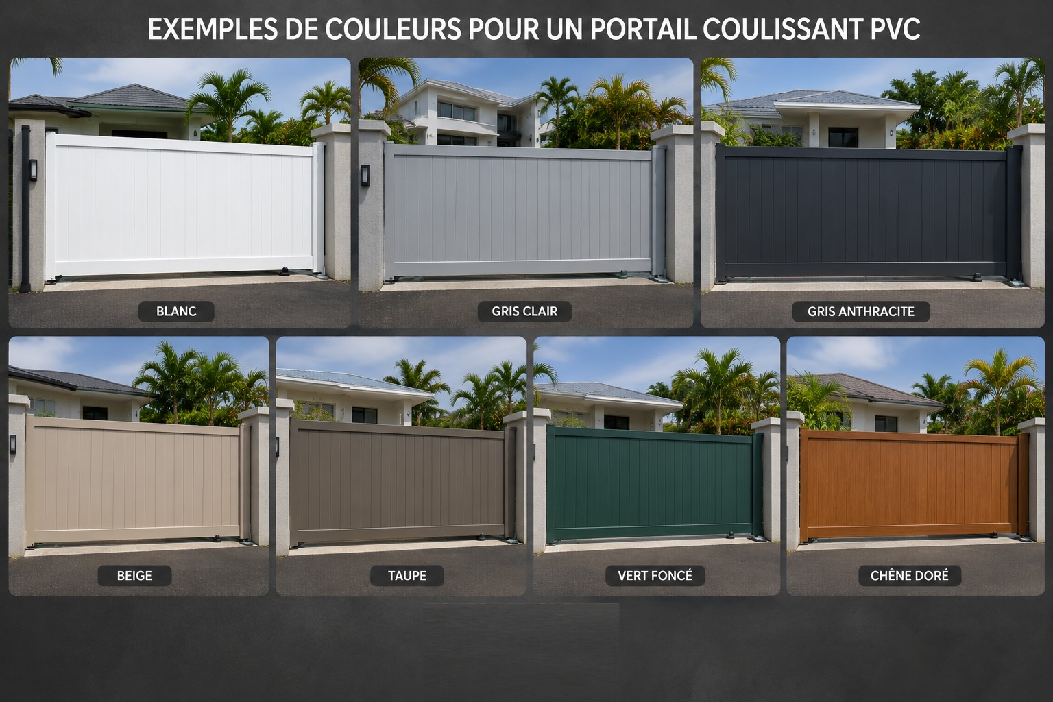 Exemples de couleurs pour un portail coulissant PVC