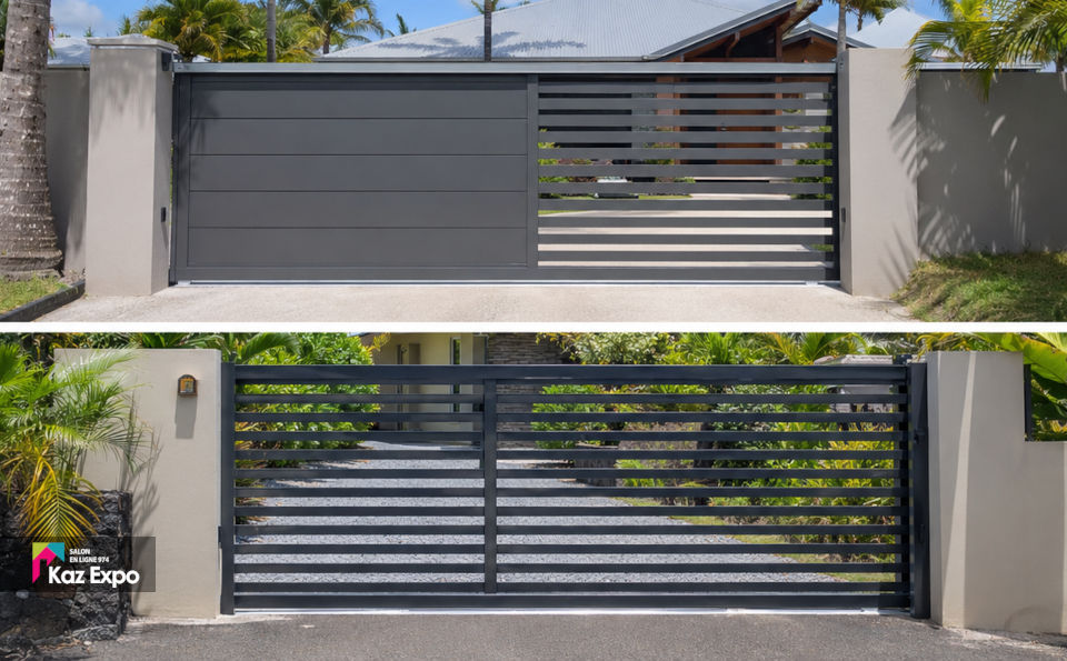 Exemples de portail coulissant aluminium plein semi-ajouré et ajouré