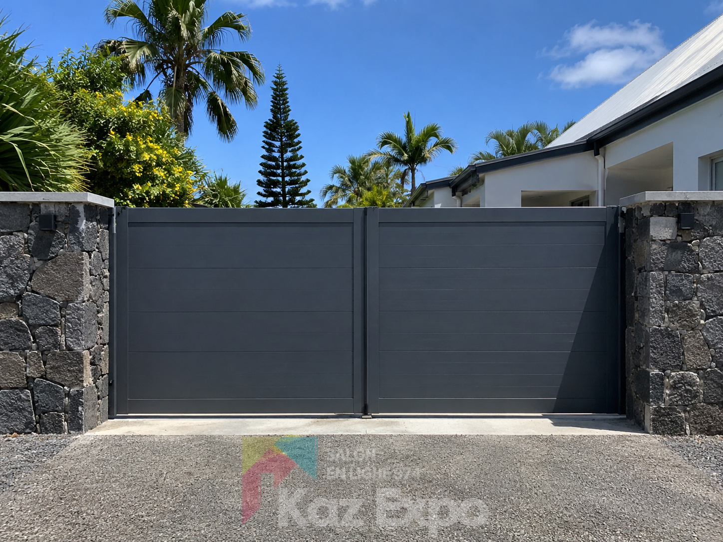 Portail battant aluminium plein contemporain à La Réunion